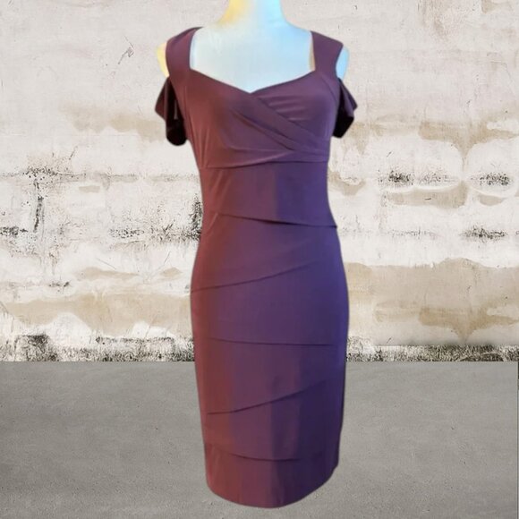 White House Black Market NWT Purple Ruched Cold Shoulder Mini Dress Size 6 - Picture 1 of 5